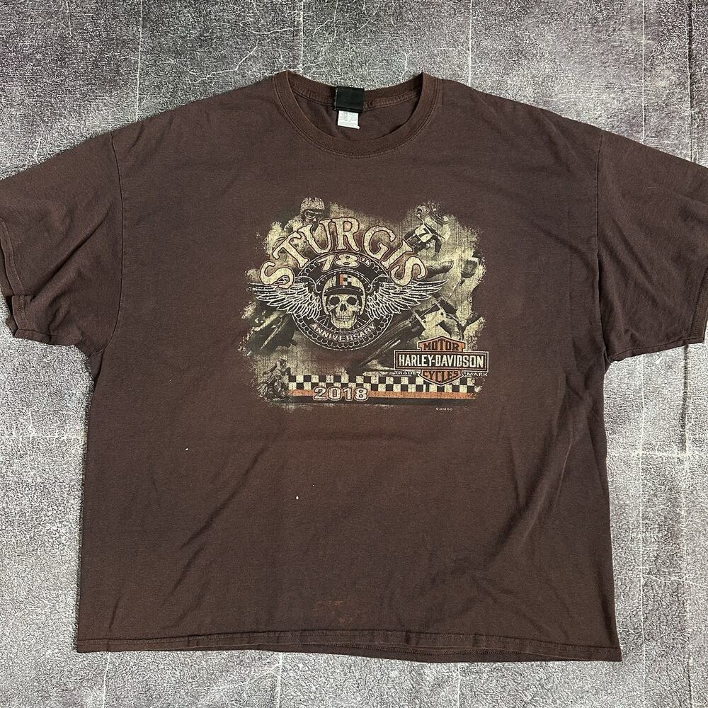Men's Harley Davidson Motorcycles 2018 Sturgis Rally Brown T Shirt Tee Sz 3XL